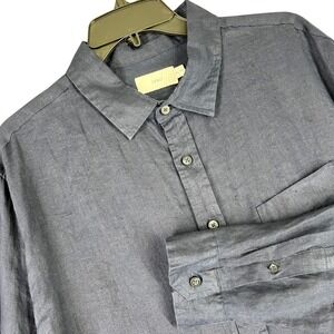 Onia 100% Linen Long Sleeve Button Up Shirt Navy Blue Pocket XL Mens